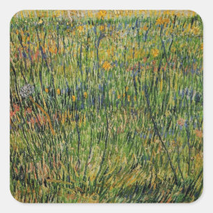 Pasture in Bloom by Vincent van Gogh Square Sticker