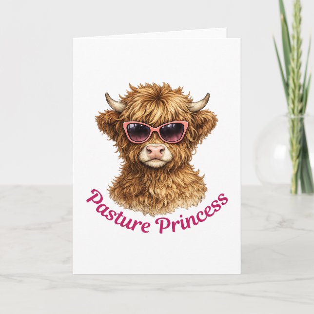 Pasture Princess Cute Funny Highland Cow Card (Front)