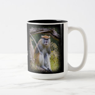Patas Monkey on Black Two-Tone Coffee Mug