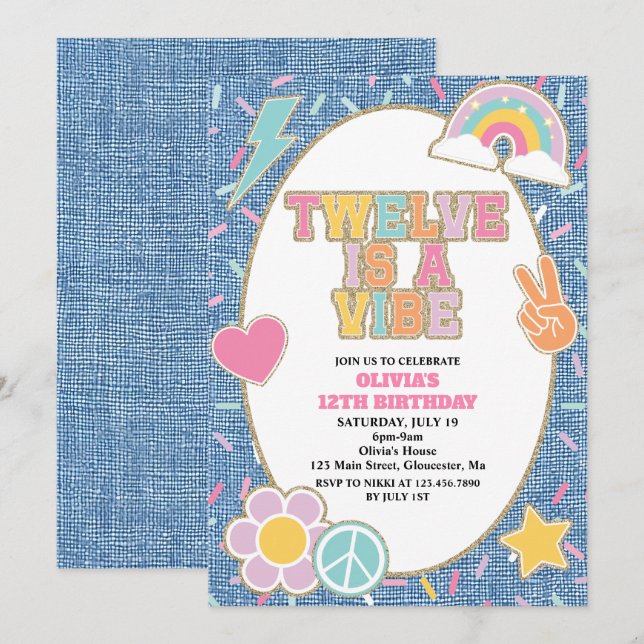 Patch Denim Twelve is a Vibe 12th Birthday Invitation (Front/Back)