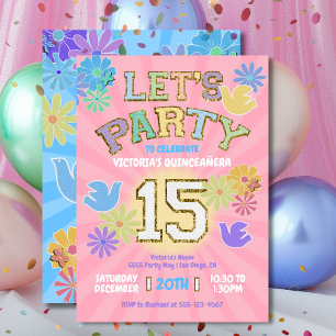 Patch Letter Birthday Quinceañera Let's Party  Invitation