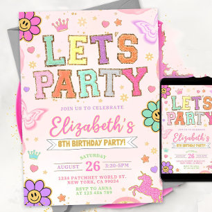 Patch Letter Invitation, Girl Birthday Invitation, Invitation