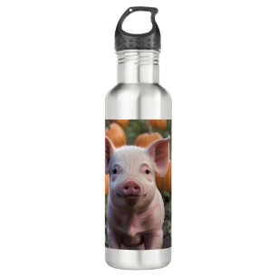 **"Patch of Joy: A Happy Baby Pig Among Pumpkins"* 710 Ml Water Bottle