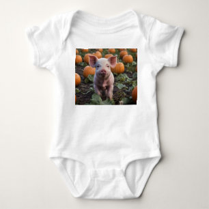 **"Patch of Joy: A Happy Baby Pig Among Pumpkins"* Bodysuit
