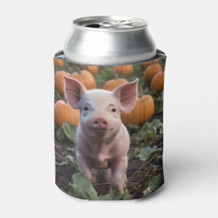 **"Patch of Joy: A Happy Baby Pig Among Pumpkins"* Can Cooler