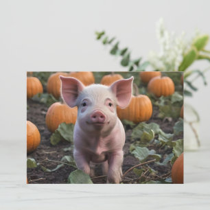 **"Patch of Joy: A Happy Baby Pig Among Pumpkins"* Invitation