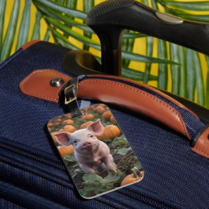 **"Patch of Joy: A Happy Baby Pig Among Pumpkins"* Luggage Tag