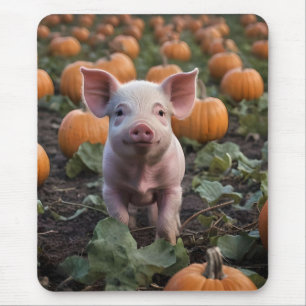 **"Patch of Joy: A Happy Baby Pig Among Pumpkins"* Mouse Pad