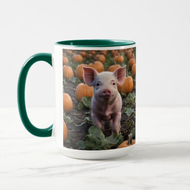 **"Patch of Joy: A Happy Baby Pig Among Pumpkins"* Mug (Left)