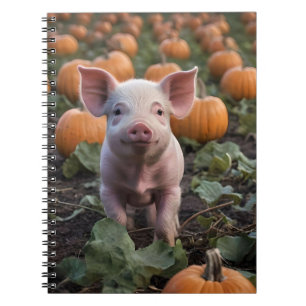 **"Patch of Joy: A Happy Baby Pig Among Pumpkins"* Notebook