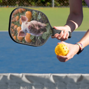**"Patch of Joy: A Happy Baby Pig Among Pumpkins"* Pickleball Paddle