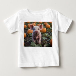 **"Patch of Joy: A Happy Baby Pig Among Pumpkins"* T-Shirt