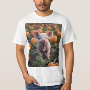 **"Patch of Joy: A Happy Baby Pig Among Pumpkins"* T-Shirt