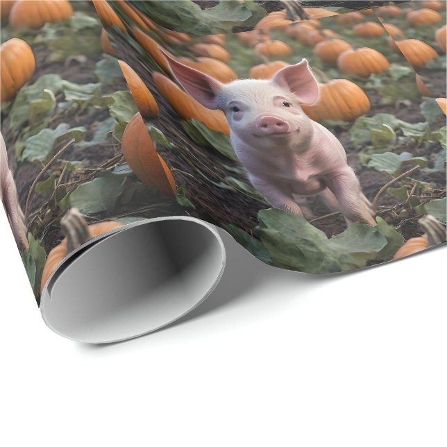 **"Patch of Joy: A Happy Baby Pig Among Pumpkins"* Wrapping Paper (Roll Corner)