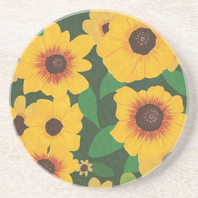 Patch of Yellow Sunflowers on Drink Coasters (Front)