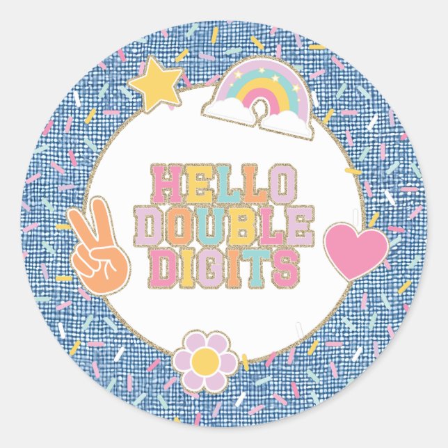 Patch Preppy Hello Double Digits 10th Birthday Classic Round Sticker (Front)