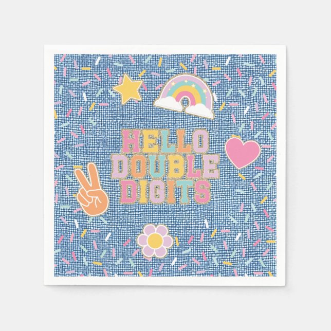 Patch Preppy Hello Double Digits 10th Birthday Napkin (Front)