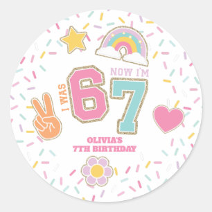 Patch Preppy I was SIX now I'm SEVEN  7th Birthday Classic Round Sticker