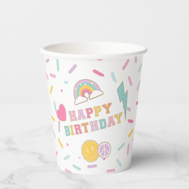 Patch Preppy Letter Birthday Paper Cups (Front)