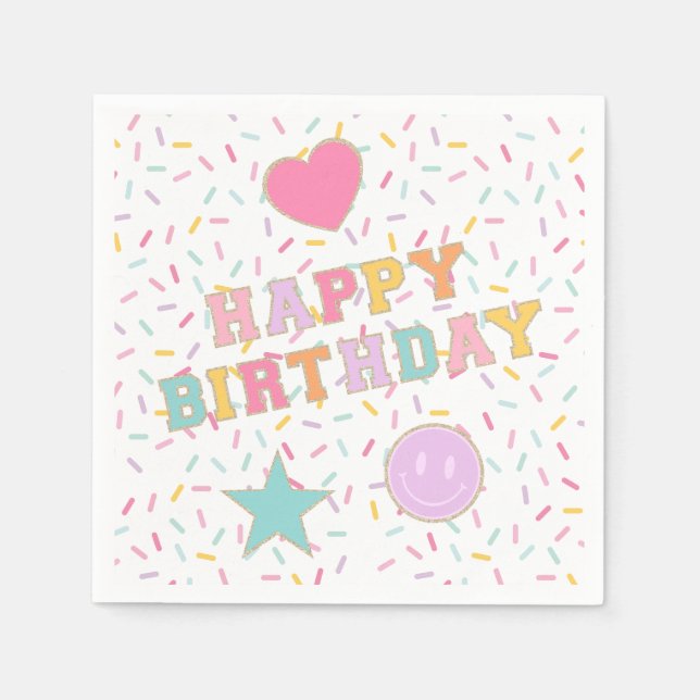Patch Preppy Letter Birthday Paper Plates Napkin (Front)