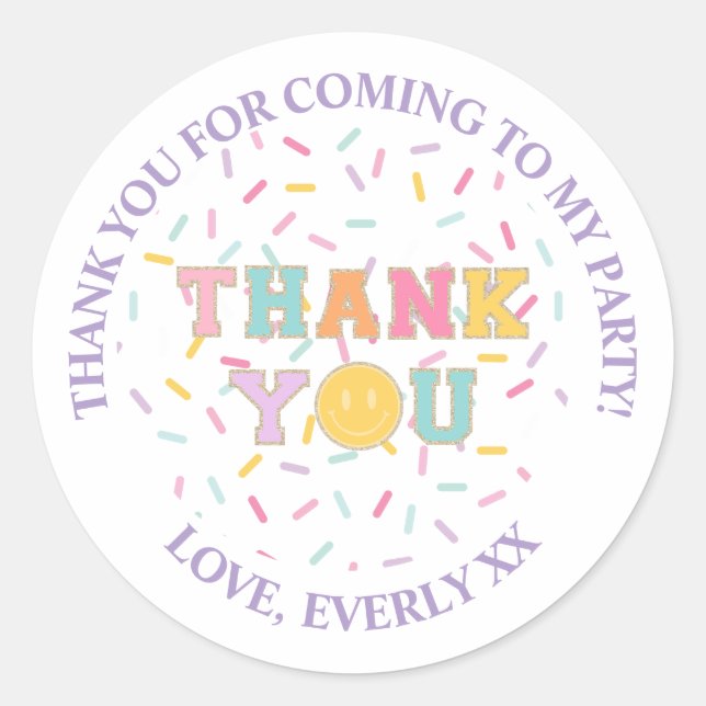 Patch Preppy Letter thank you favour Classic Round Sticker (Front)