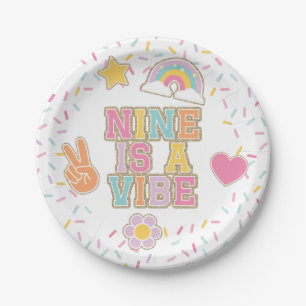 Patch Preppy Nine is a Vibe 9th Birthday Paper Plate