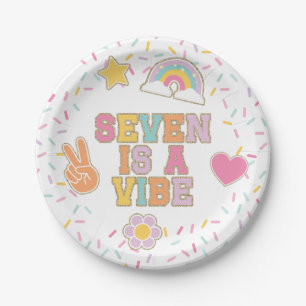 Patch Preppy Seven is a Vibe Birthday Paper Plate