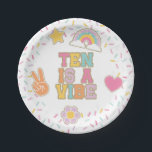 Patch Preppy Ten is a Vibe 10th Birthday Paper Plate<br><div class="desc">Ten is a Vibe! Preppy patch 10th birthday. Retro style patches and sprinkle background.</div>
