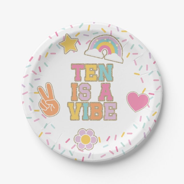 Patch Preppy Ten is a Vibe 10th Birthday Paper Plate (Front)