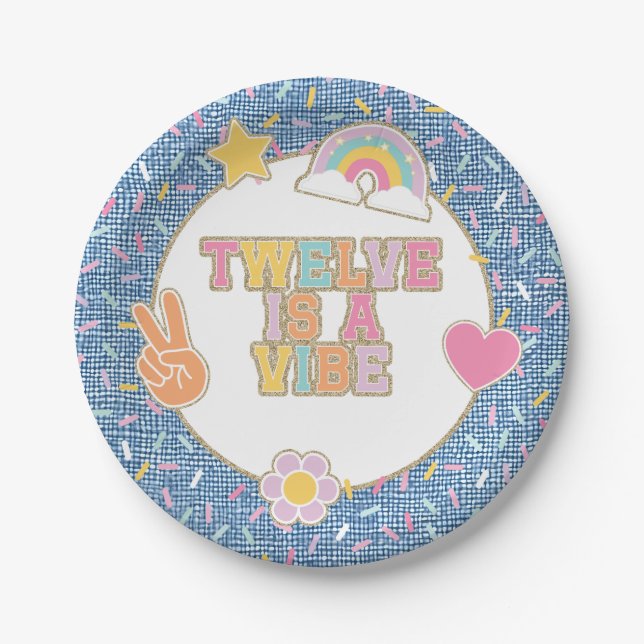 Patch Preppy Twelve is a Vibe 12th Birthday Paper Plate (Front)