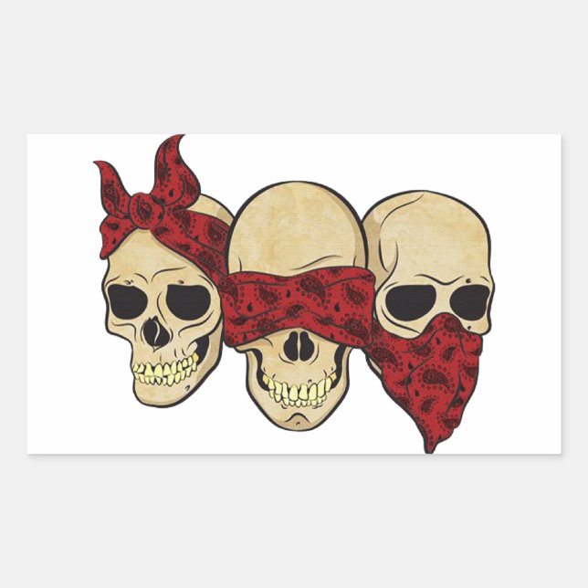 Patch "Skull (deaf, blind, mute)" Rectangular Sticker (Front)