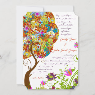 Patch Work Flower Love Tree Wedding Invitation
