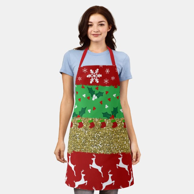 Patch Work Ugly Sweater Pattern Christmas Apron (Worn)