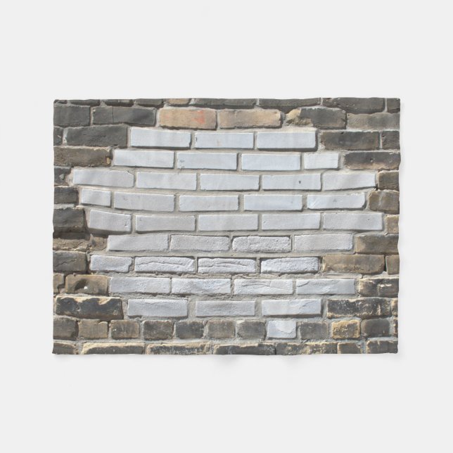 Patched Grey and White Brick Wall Fleece Blanket (Front (Horizontal))