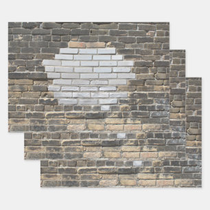 Patched Grey and White Brick Wall Urban Grit Wrapping Paper Sheet