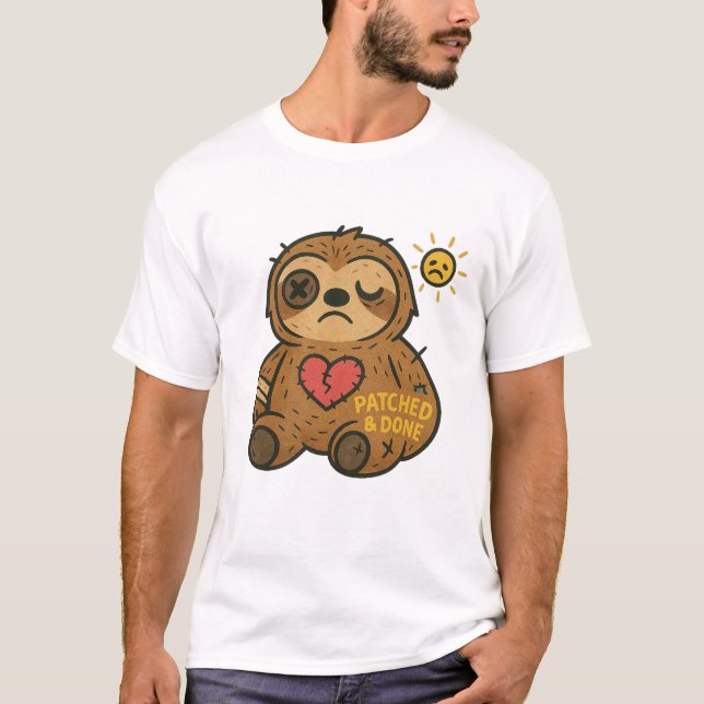 Patched Sloth Tee — Sad but Soft (Front)