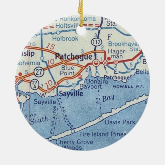 Patchogue Vintage Map Ceramic Ornament (Back)