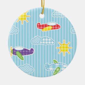 Patchwork Aeroplanes Ceramic Tree Decoration