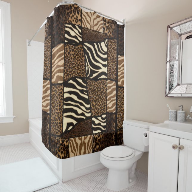 Patchwork African Animal Pattern Shower Curtain (In Situ)