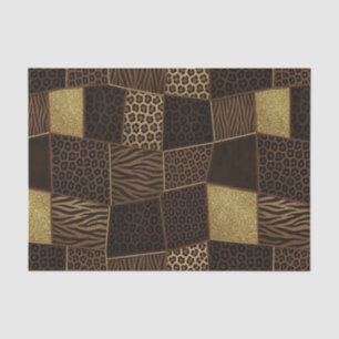 Patchwork African Animal Print Brown & Gold Tissue Paper