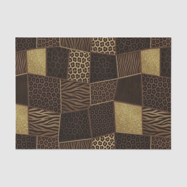 Patchwork African Animal Print | Brown & Gold Tissue Paper (Front)