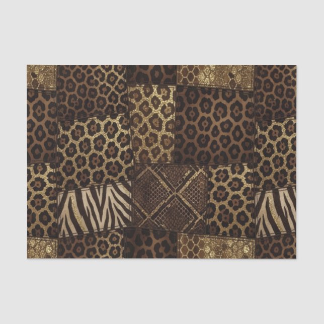 Patchwork African Animal Print | Brown & Gold Tissue Paper (Front)