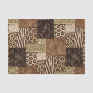 Patchwork African Animal Print Brown & Gold Tissue Paper