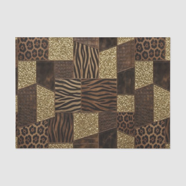 Patchwork African Animal Print | Brown & Gold Tissue Paper (Front)