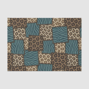 Patchwork African Animal Print Brown & Teal Tissue Paper