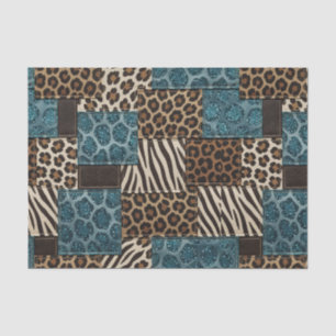 Patchwork African Animal Print Brown & Teal Tissue Paper