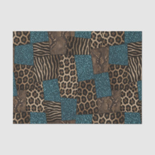 Patchwork African Animal Print Brown & Teal Tissue Paper