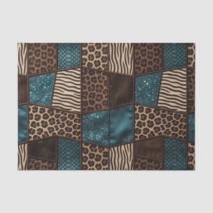 Patchwork African Animal Print Brown & Teal Tissue Paper