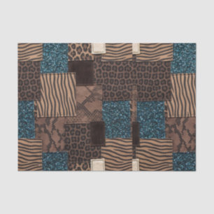 Patchwork African Animal Print Brown & Teal Tissue Paper