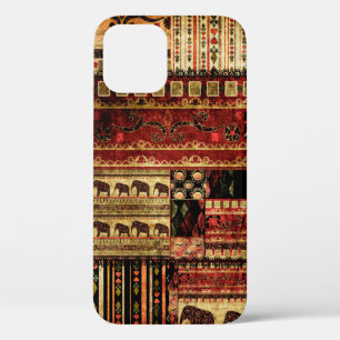 Patchwork african pattern grunge print background iPhone 12 case